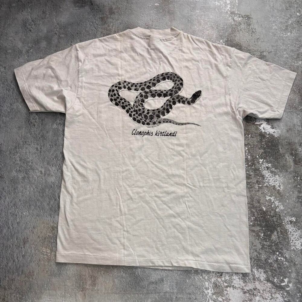 Vintage 80s Snake T Shirt! Grey Reptile Clonophis kirtlandii Kirtlands snake. XL